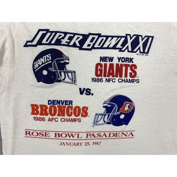 Vintage Super Bowl XXI Ringer T Shirt Mens Large Giants Broncos Single Stitch - Picture 4 of 9